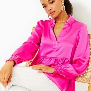 Lilly Pulitzer Bright Pink Peplum Blouse